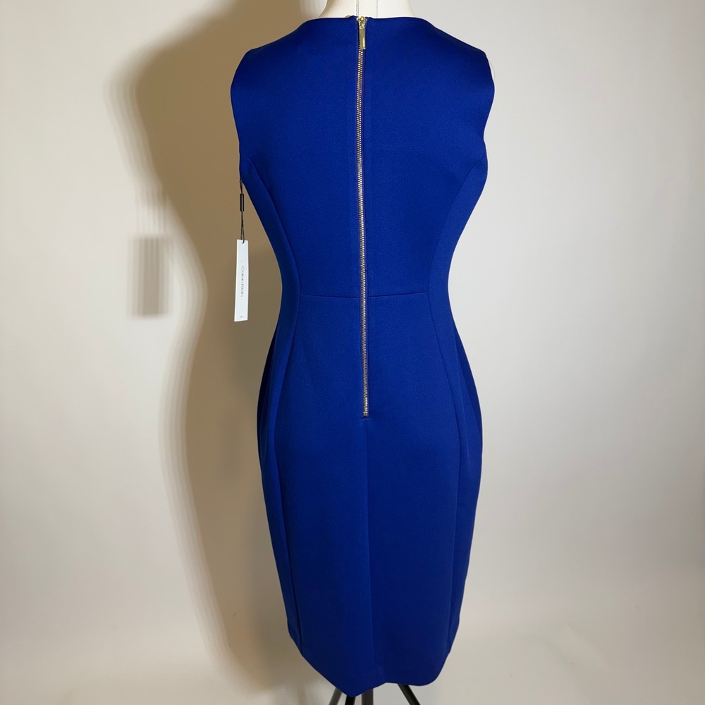 NWT Calvin Klein Blue Sleeveless Scuba Knit Sheath Dress Size 8 Cocktail Career - Picture 4 of 10